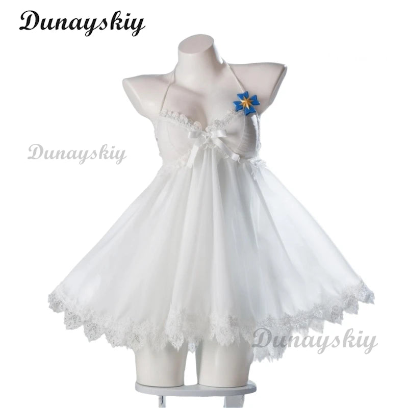 NIKKE：The Goddess of Victory Helm After Bath Sexy White Sleeping Dress Cosplay Costume Wig Halloween Carnival Sweet Dress Women