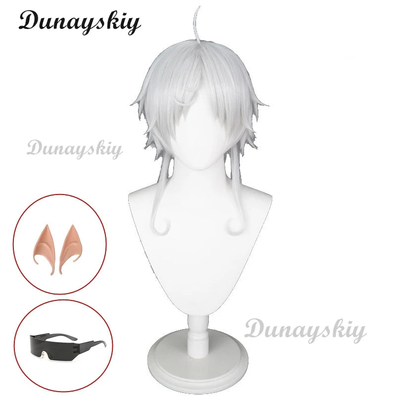 Anime Mushoku Sylphiette Cosplay Wig Tensei 2 Short Gray Hair Fitts Glasses Ears Heat-resistant Fiber Hair+Wig Cap Halloween