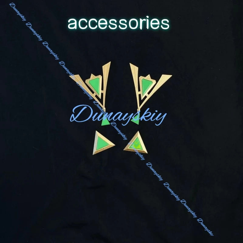 Genshin Impact Nefer Cosplay Costume Wig Uniform Five-star Dendro Catalyst Halloween Party Women Girls Game Accessory Prop