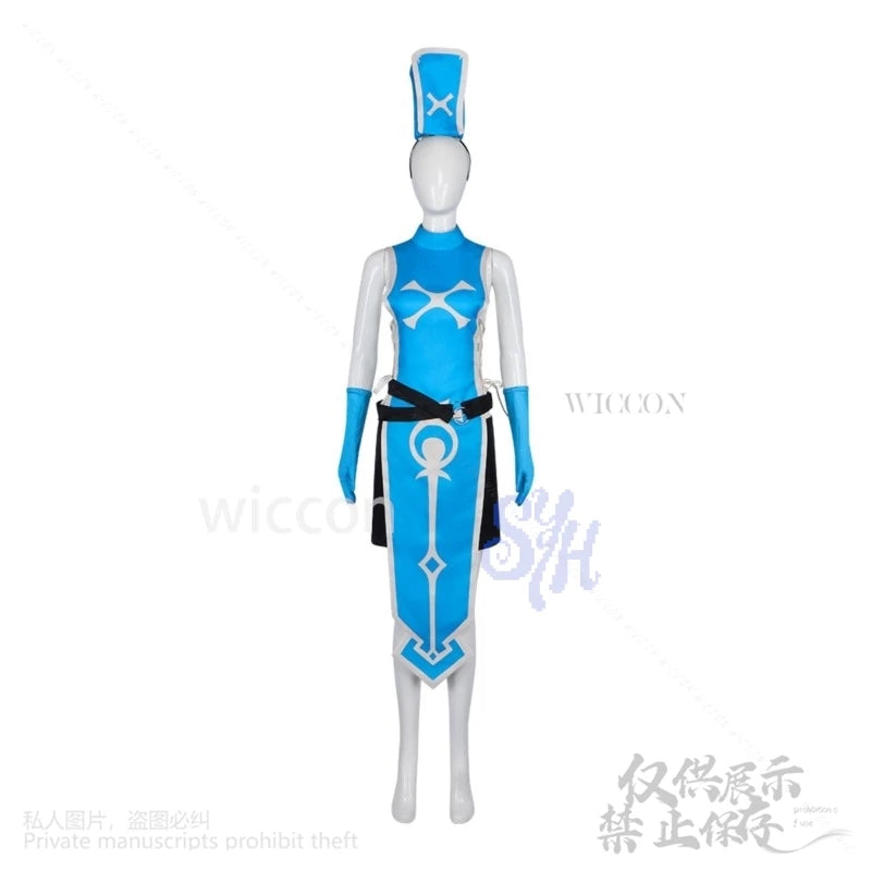 The Stunned Hero And The Assassin Princesses Anemone Cosplay Anime Costume Blue Sexy Qipao Split Skirt Side Hat Halloween Party
