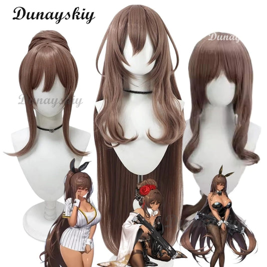 Noir Cosplay Wig Nikke Goddess of Victory Brown 100cm Heat Resistant Synthetic Hair Halloween Party Role Play Carnival + Wig Cap