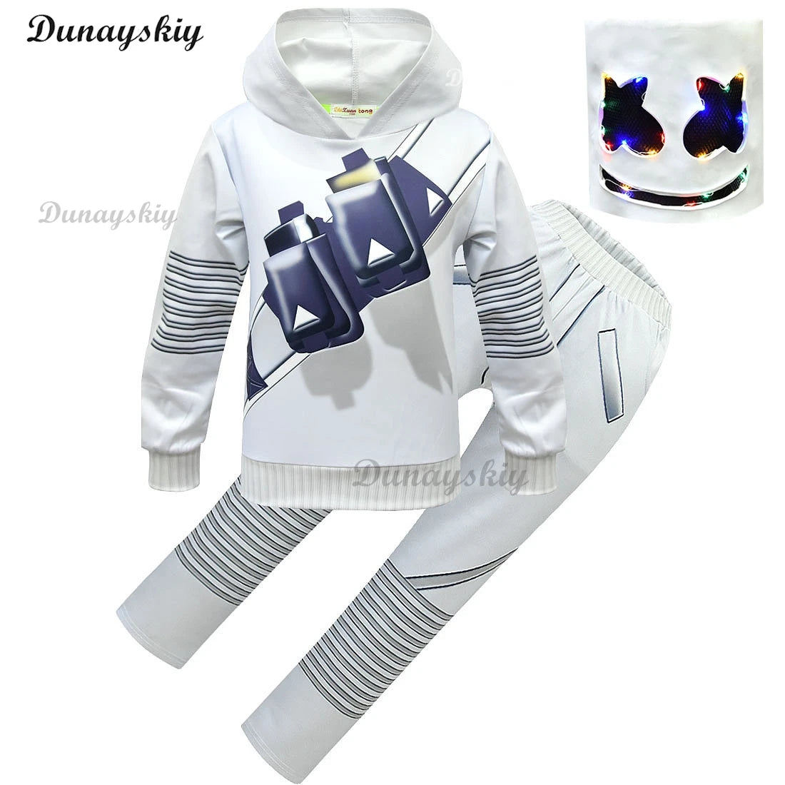 Electronic Sound Singer DJ Marshmello Fortnites Costume Mask Girls Boys Halloween Christmas Cosplay Party Costume Hoodie set