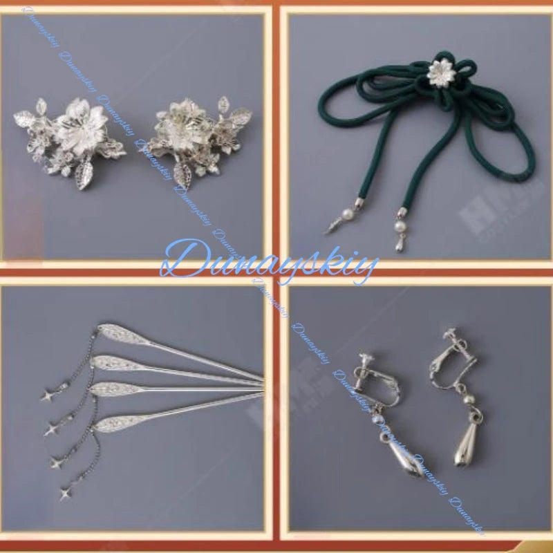 Anime The Apothecary Maomao Cosplay Costume Wig Green Uniform Chinese Traditional Hanfu Dress Headwear Earrings Necklace Chain