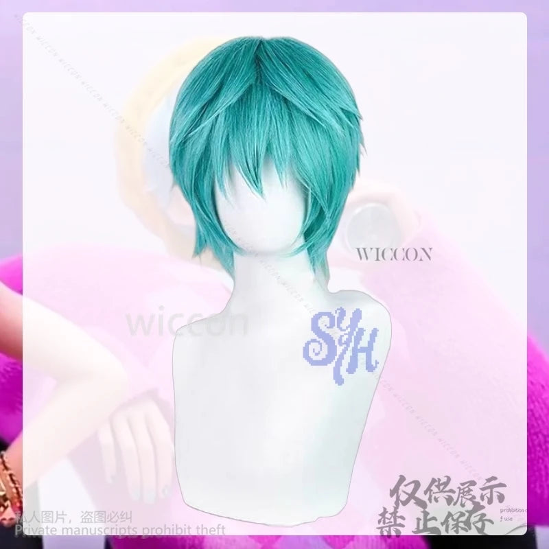 Movie Demon Baby Cosplay Saja Boy Kpop Group Y2K Fashion Wig Short Blue Green Hair Cos Jirai Kei Heat Resistant Halloween