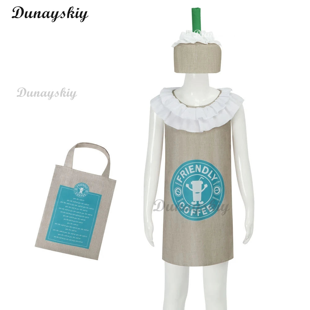 Green Cocoa Drink Milk Tea Cosplay Costume Halloween Drink Theme Party Masquerade Dress Up Carnival Party Stage Fancy Dress