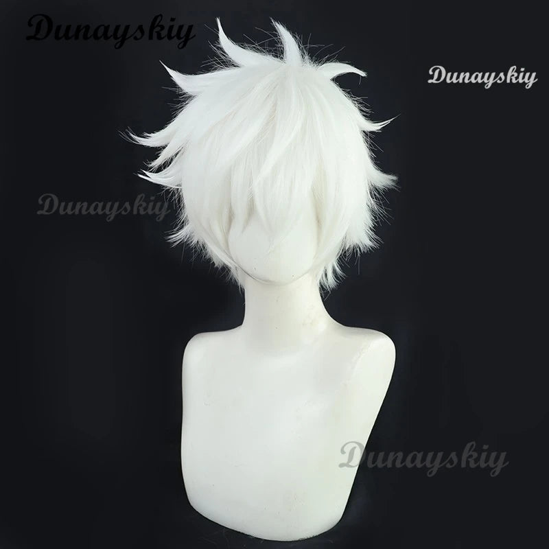 Anime Link Click Lucas Cosplay Wig White Short Hair Lu Guang Heat Resistant Synthetic Wigs Halloween Customized