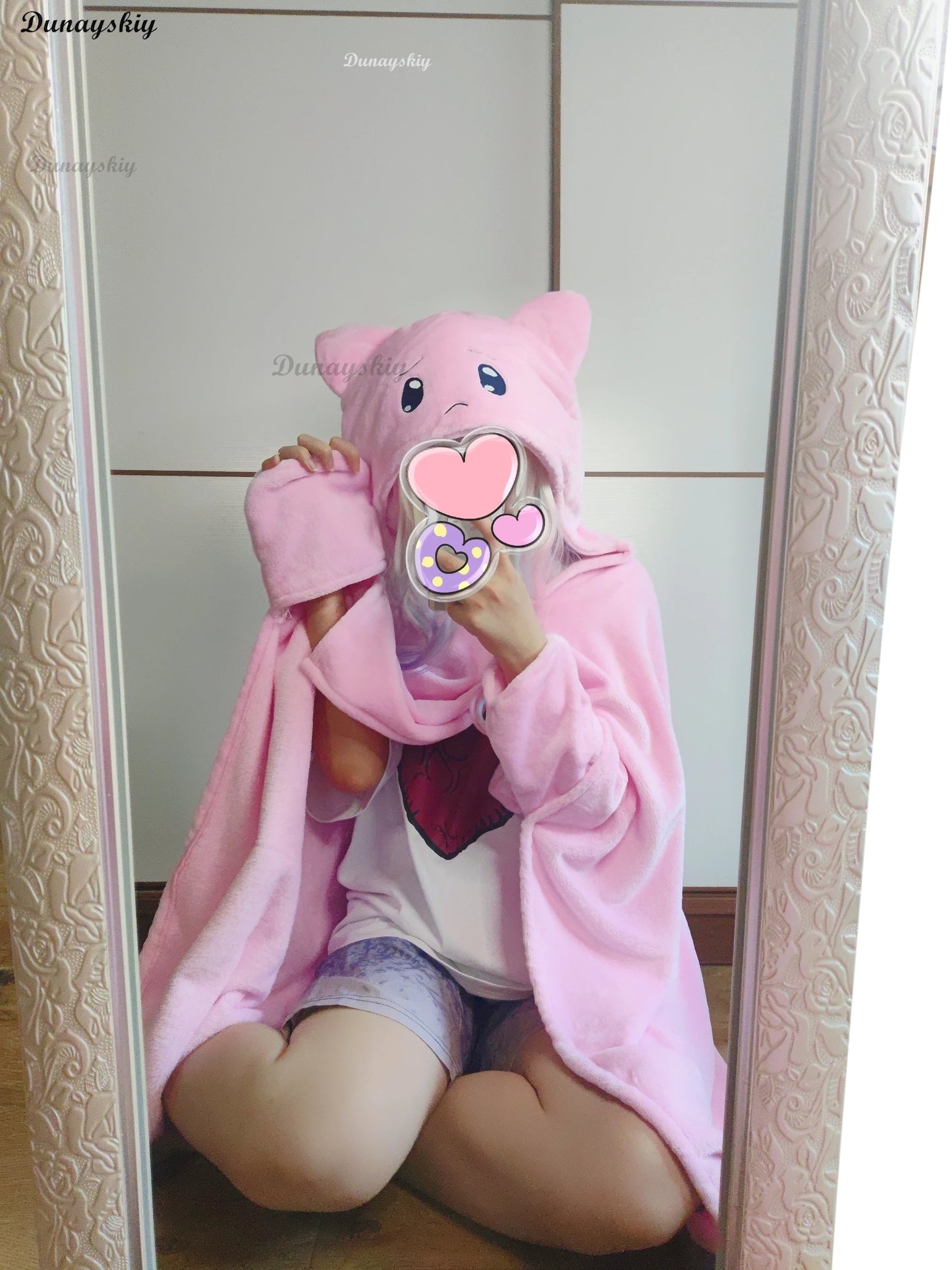 Blanket NEEDY GIRL OVERDOSE KAngel P-chan Doujin Kawaii Cozy Streamer Overload Pink Cat Cape Hooded Soft Plush Blanket Jirai kei