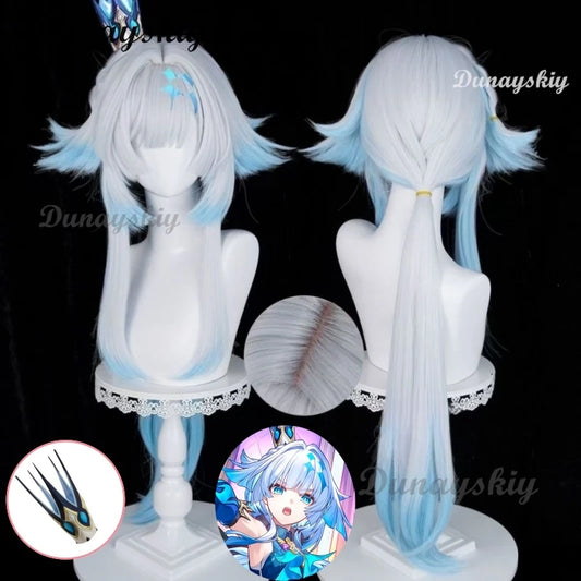 Cerydra Cosplay Wig Honkai Star Rail Blue Gradient Long Silver Gray Straight Hair Blunt with Bangs Wigs For Women Girls Carnival