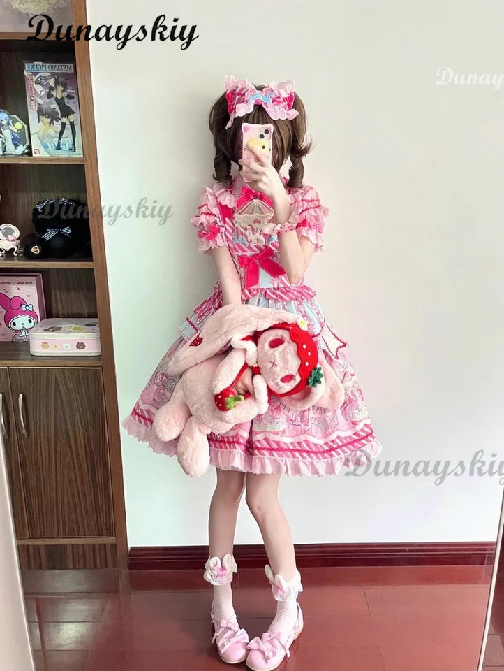 Pinkie Pie Cosplay Costumes Wig Shoes Anime Sweet Lolita Candy Amusement Park JSK Dresses Kawaii Girls Dress Up Party Suits
