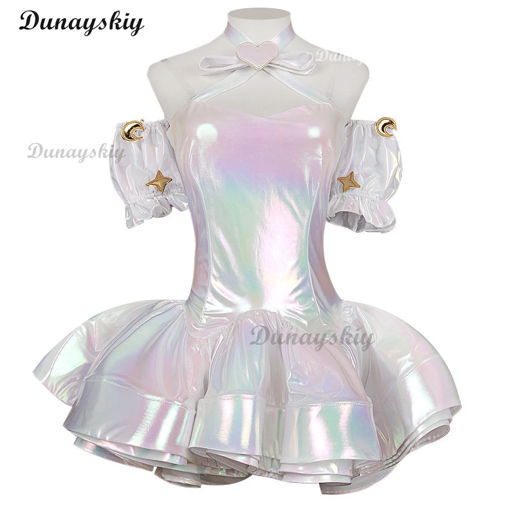 NEEDY GIRL OVERDOSE KAngel Laser Skirts Cosplay Costume Wig Streamer Overload Lolita Dress Shoes Outfit Women Ribbon Ponytail