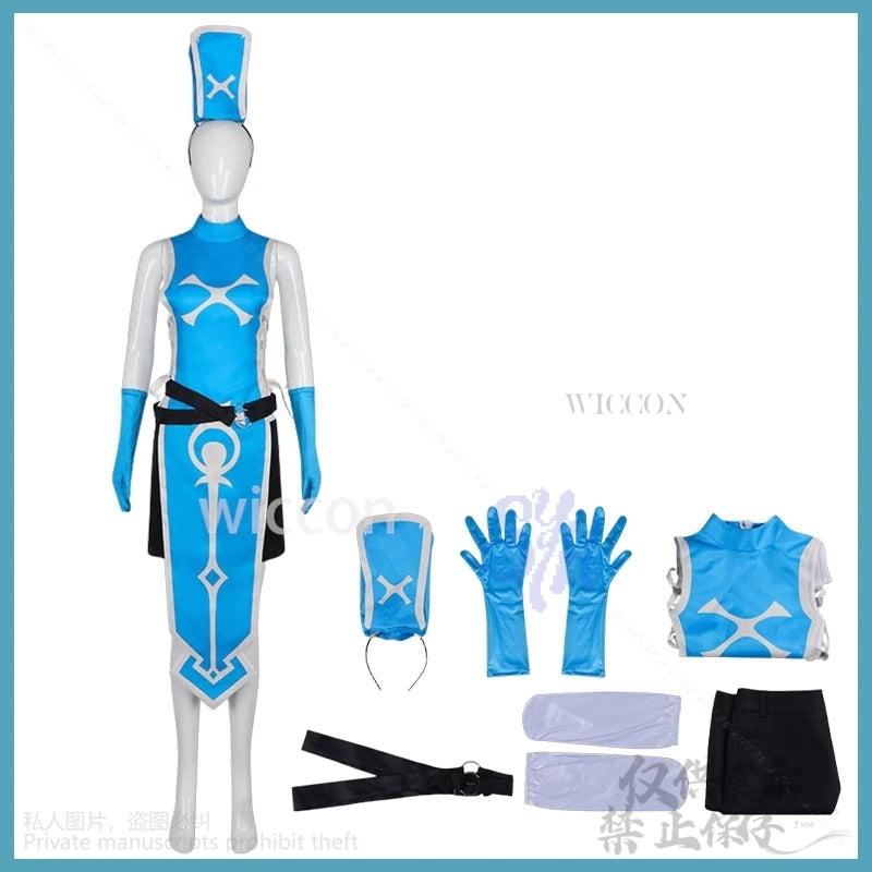 The Stunned Hero And The Assassin Princesses Anemone Cosplay Anime Costume Blue Sexy Qipao Split Skirt Side Hat Halloween Party