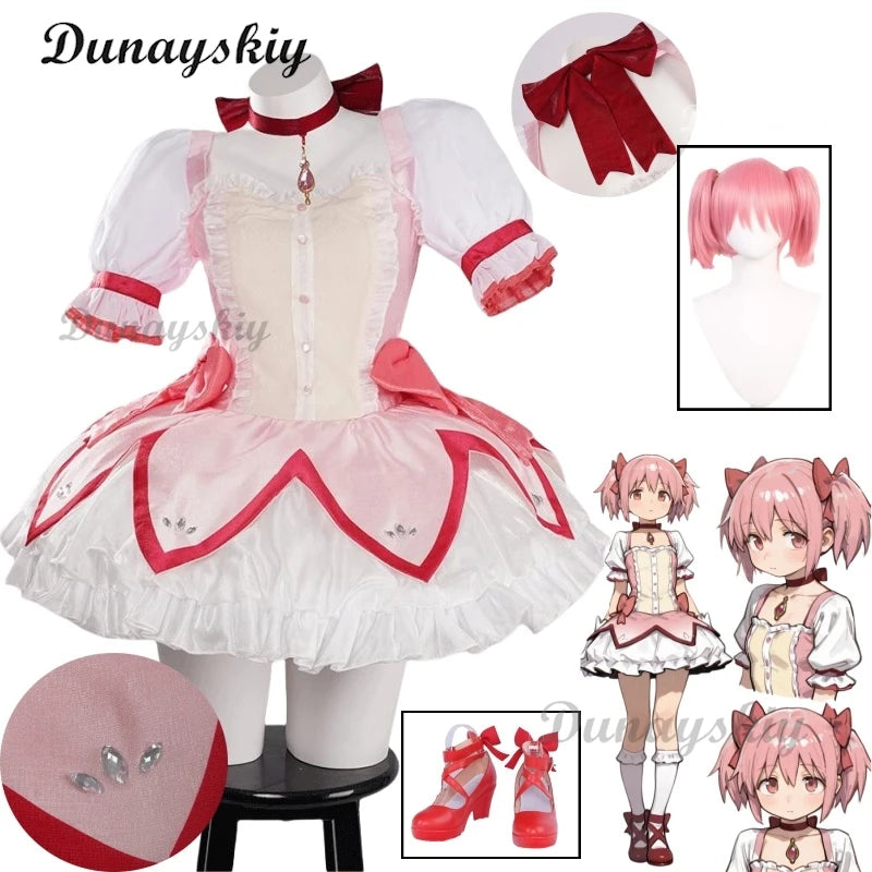 Madoka Cosplay Costume Kaname Combat Battle Suit Mahoushoujo Magic Girl Puella Magi Magica Wig Halloween