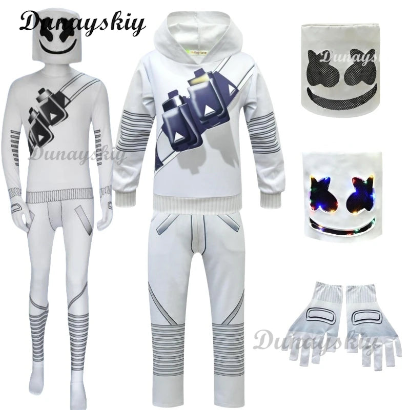 Electronic Sound Singer DJ Marshmello Fortnites Costume Mask Girls Boys Halloween Christmas Cosplay Party Costume Hoodie set