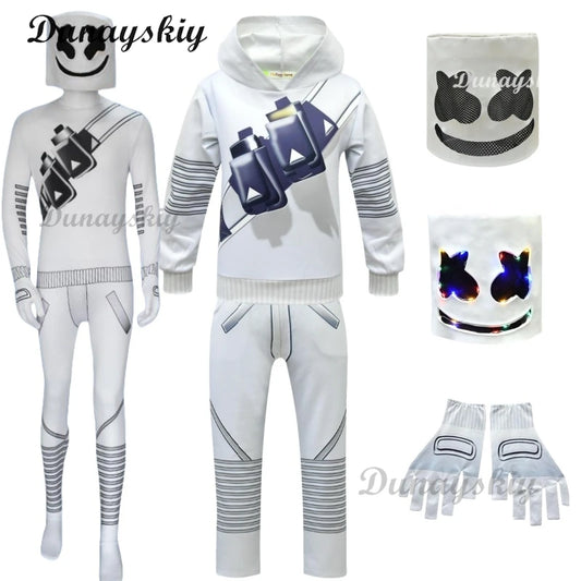 Electronic Sound Singer DJ Marshmello Fortnites Costume Mask Girls Boys Halloween Christmas Cosplay Party Costume Hoodie set