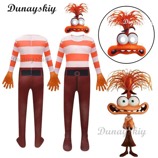 Movie Inside Cartoon Out 2 Anxiety Cosplay Jumpsuits Boys Sweatshirt Hoodies + Pants Set Children Clothes Customized
