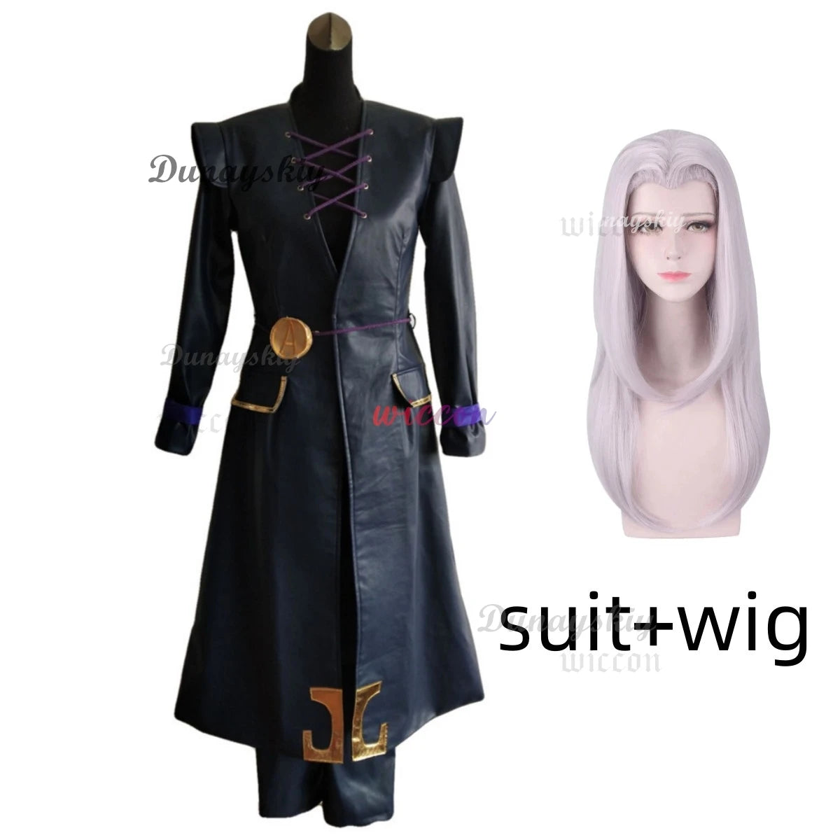Anime JOJO's Bizarre Adventure Golden Wind Leone Abbacchio Cosplay Costume Black PU Long Coat Uniform Wig Man Carnival Suit