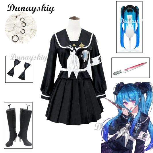 Sizuhara Hiruko Amemiya Darumi Cosplay Dress Women Clothing Uniform Wig Game Hundred Line Costume Adult Woman Party Outfi
