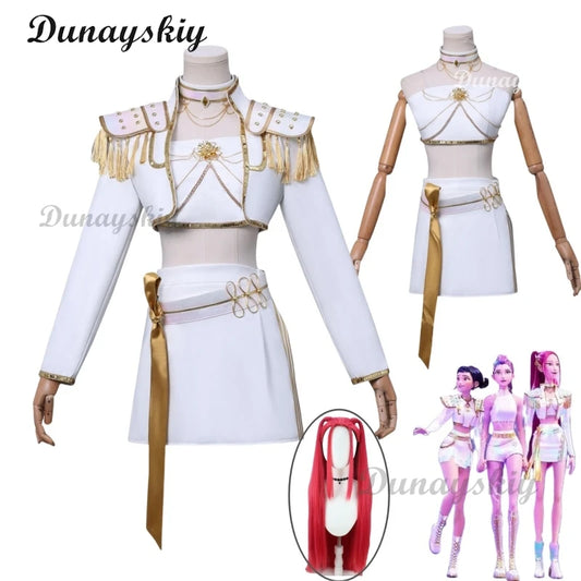 Mira KPop Cosplay Costume White Top Dress Wig Girls Demons Hunter Disguise Halloween Carnival Party Clothing