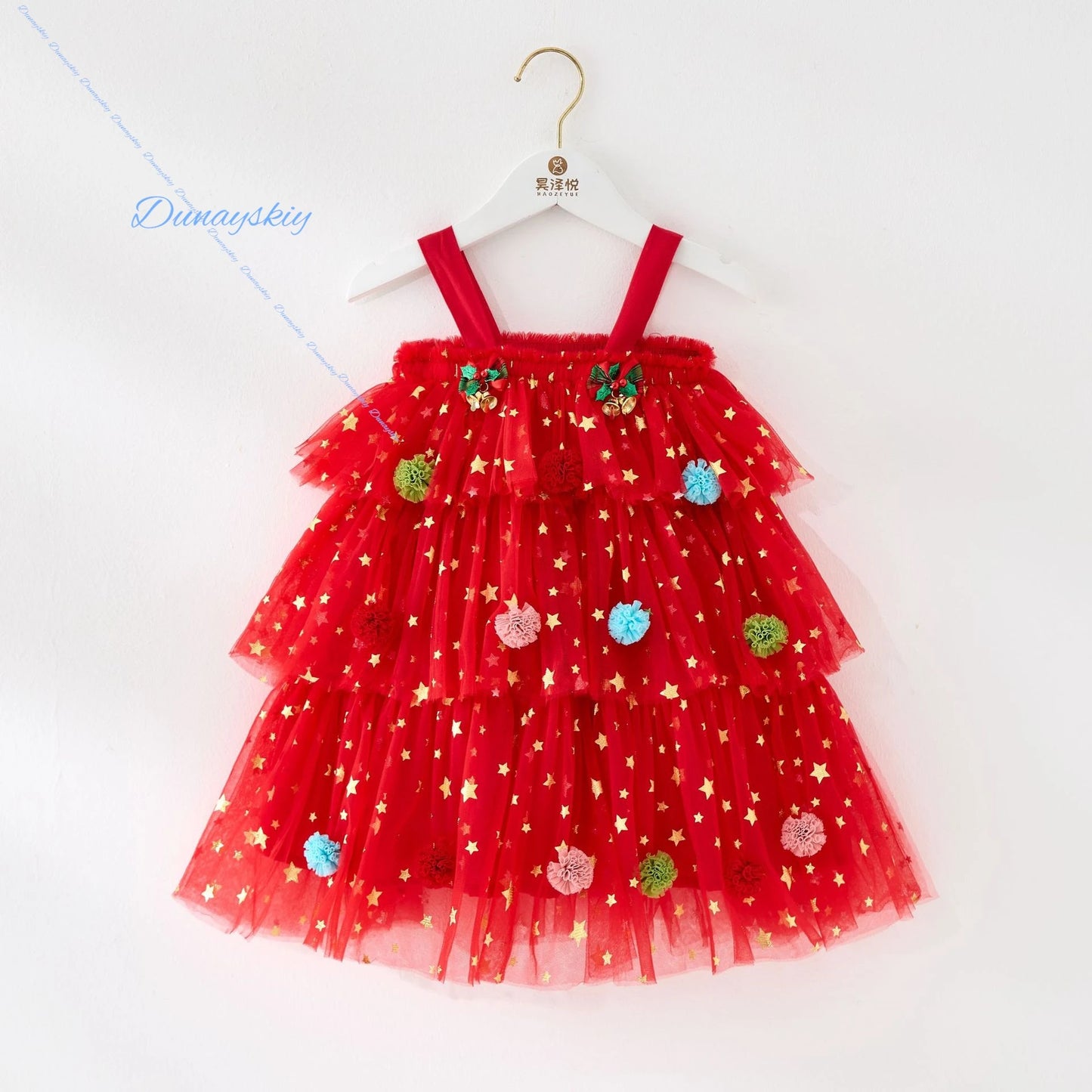 Christmas Kids Girl Stars Dress Cosplay Baby Dresses for Girls Sleeveless Red Green Party Layered Tulle Dress Xmas Clothes