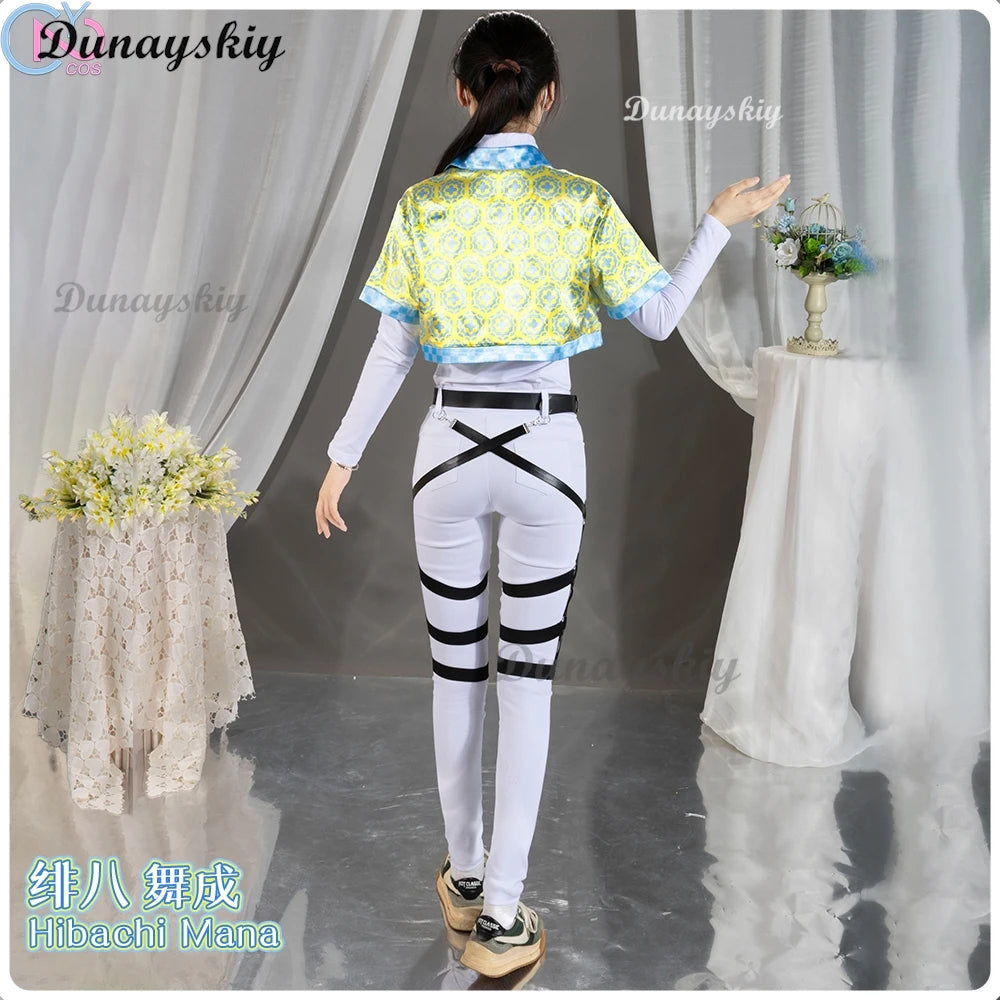 Anime Vtuber Nijisanji Hibachi Mana Cosplay Costume Wig Heat Yellow Short T-shirt Halloween Party Role Play Carnival Suit