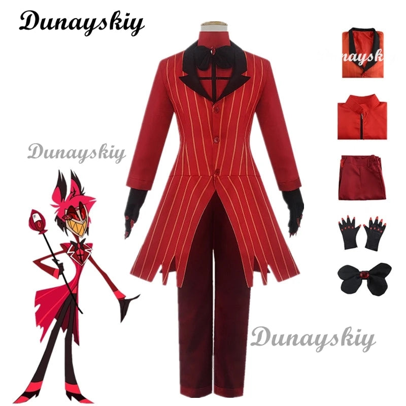 Hazbin Cosplay Hotel Uniform ALASTOR Cosplay Costume Adult Men Halloween Uniform Jacket Pants Costumes Red Suit Anime Cosplay