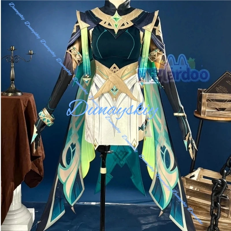 Genshin Impact Nefer Cosplay Costume Wig Uniform Five-star Dendro Catalyst Halloween Party Women Girls Game Accessory Prop