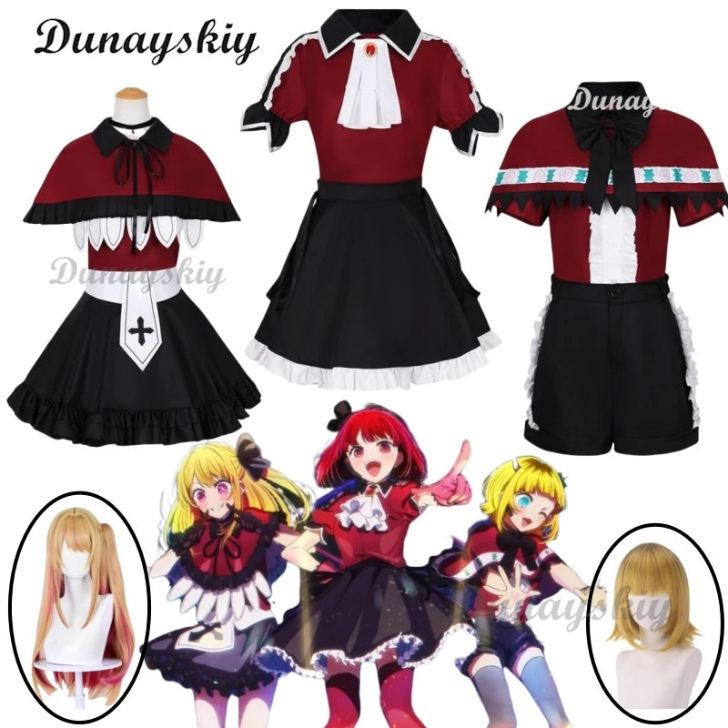 Hoshino Ruby/Arima Kana/Memu Cho Cosplay Costume Cape Style Anime Oshi No Ko B-Komachi Stage Dress Wig Halloween Party Women