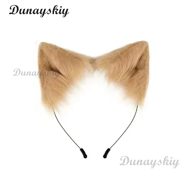 Fluffy Fur Fox Ear Headpiece Tail Cat Claw Glove Headband Necklace Cute Fox Japanese Anime Cosplay Costume Accessory Halloween