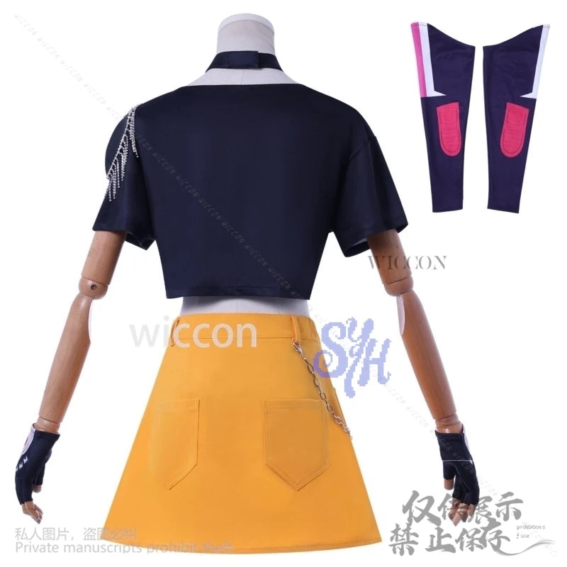 Huntrix Mira Cosplay Anime Movie Demon Kpop Idol Stage Costume Girls Power Groups Cos Mini Dress Jirai Kei Uniform Wig Halloween