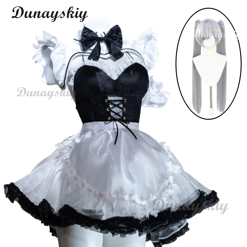 Game Goddess Of Victory: Nikke Cinderella Black White Maid Dress Cosplay Costume Wig Party Uniform Halloween Play Role Dress