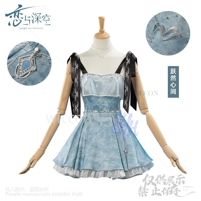 game Love And Deepspace heroine cosplayanime costume Denim Dress blue Sleeveless Vintage Mini Dresses Y2K Halloween customized