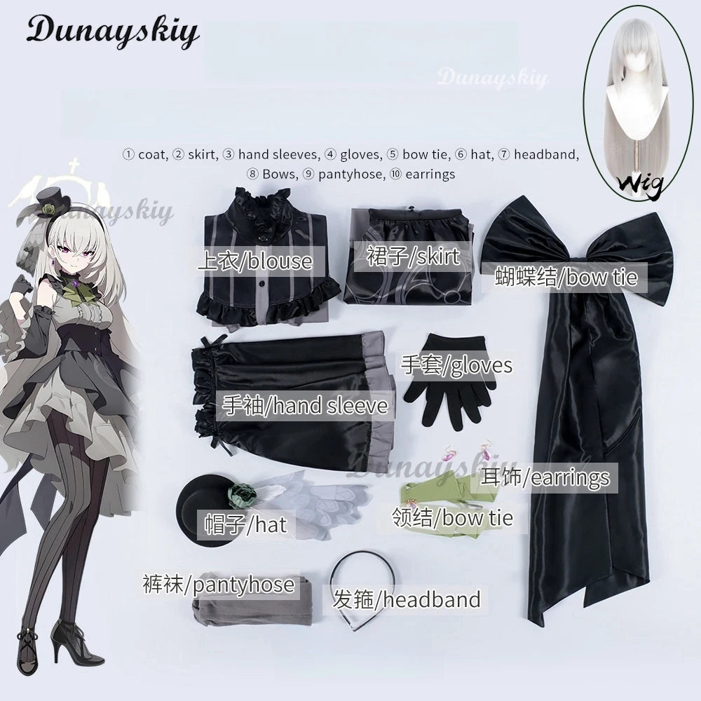 Game Blue Archive‌ Utazumi Sakurako Cosplay Costume Wig Halo Lolita dress Women's Dresses White Wig Accessory Customized