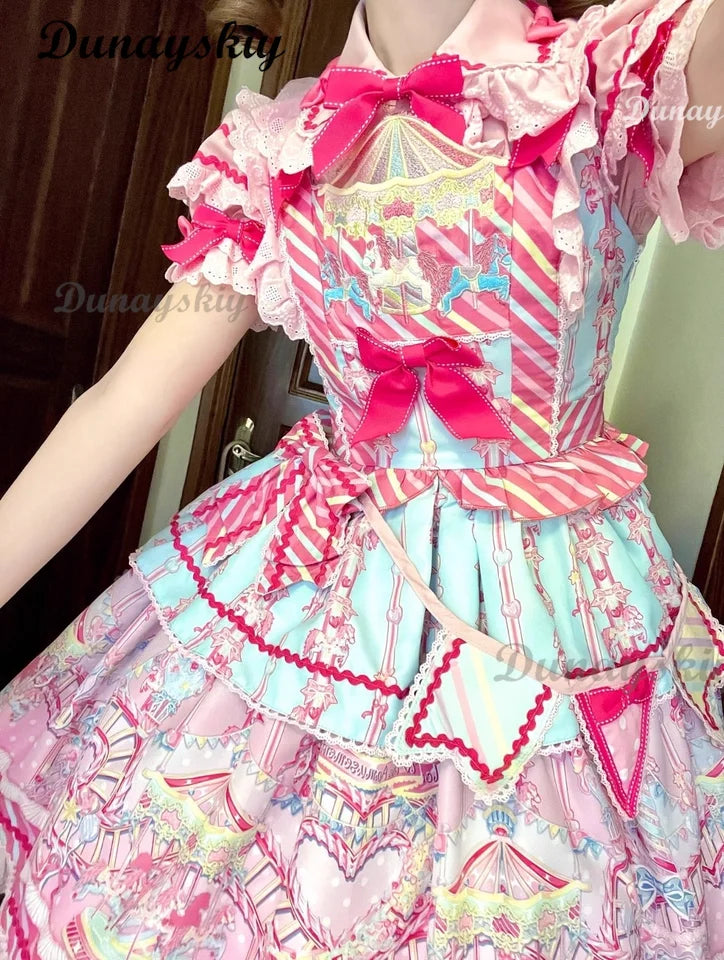 Pinkie Pie Cosplay Costumes Wig Shoes Anime Sweet Lolita Candy Amusement Park JSK Dresses Kawaii Girls Dress Up Party Suits