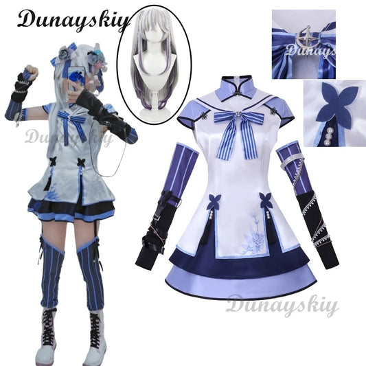 Hololive VTuber Blanche Fleur Azuma Seren Cosplay Costume Wig Lovely Dress Uniform Halloween Carnival Party Carnival Outfit