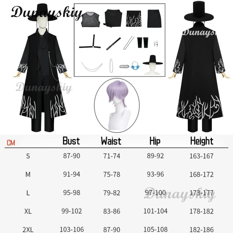 Anime KPop Demon Hunters Saja Boys Cosplay Costume Wig Black Uniform Outfit For Men Women Baby Coat Hat Belt Props Carnival