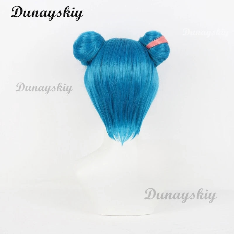 Anime Arcane Jinx Cosplay Wig Powder Cosplay Wig Bun Wig Blue Highlights Short For Halloween Party Role Play Suit