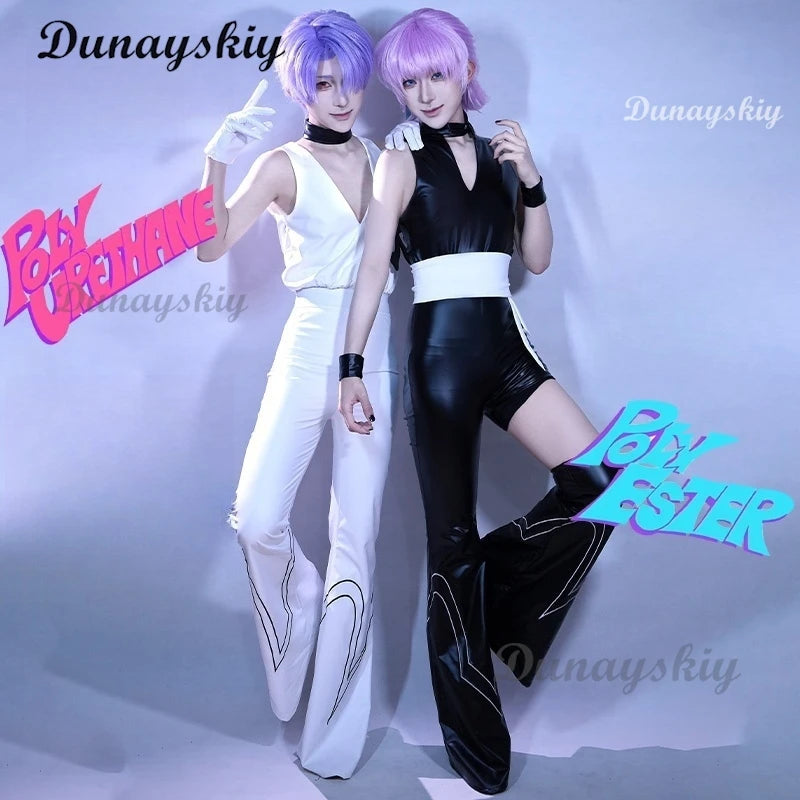 Anime Panty Stocking Polyester Cosplay Costume Wig Polyurethane Cosplay Costume PU Black White Suits For Halloween Party Props