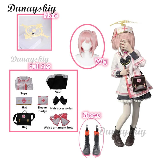 Game Blue Archive Sumi Serina Cosplay Costume Wig Women Uniform Casual Jacket Skirt Wig Nurse Hat Bow Halloween Party Suit