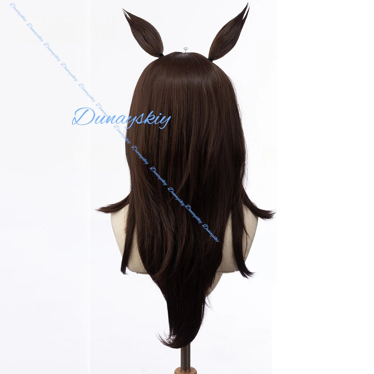 Anime Game Umamusume Pretty Derby Rice Shower Cosplay Wig Small Hat Headwear Roleplay Dark Brown Hair Ears and Tail Party Props