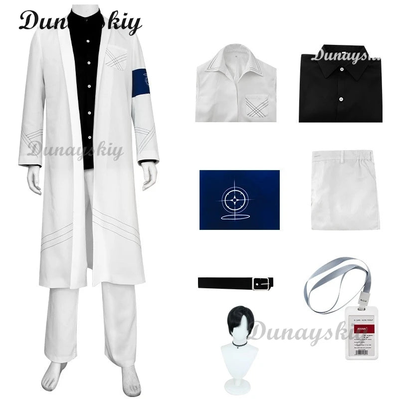 Game Blue Archive Teacher Schale Working Cosplay Costume Wig White Long Coat Shirt Uniform Adult Man Halloween Christmas Suit