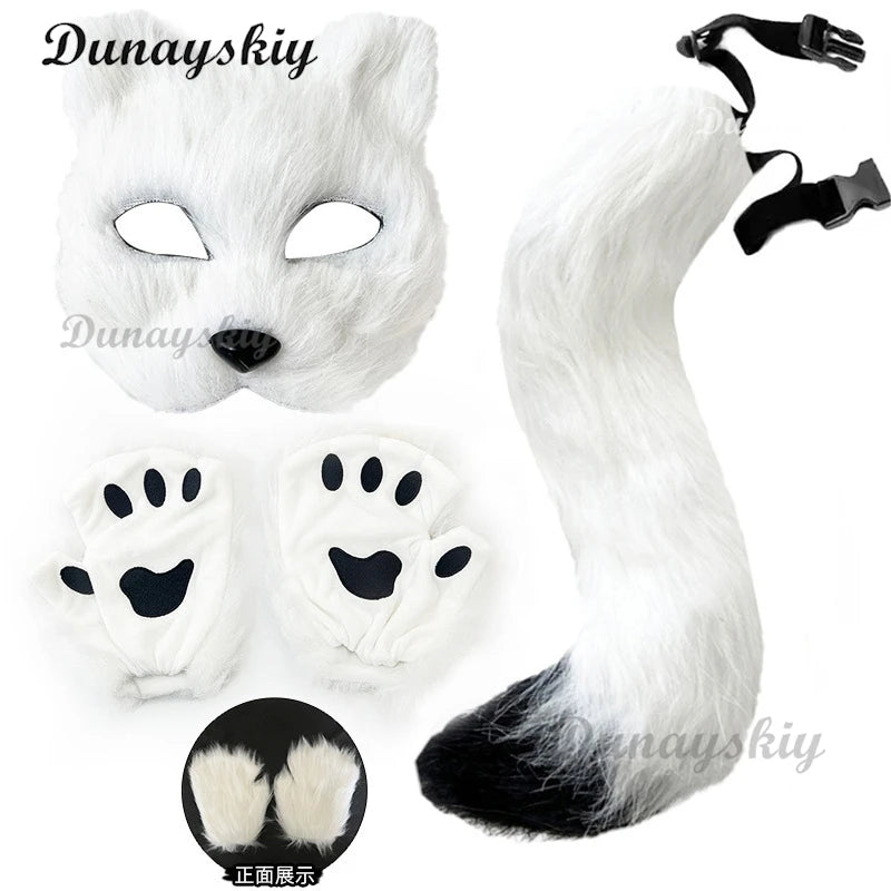 Electric Faux Furs Foxes Costume Headband Artificial Animal Tail Children Adult Halloween Party Cosplay Dress Up Tail Hairband