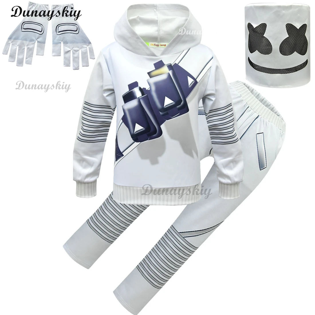Electronic Sound Singer DJ Marshmello Fortnites Costume Mask Girls Boys Halloween Christmas Cosplay Party Costume Hoodie set