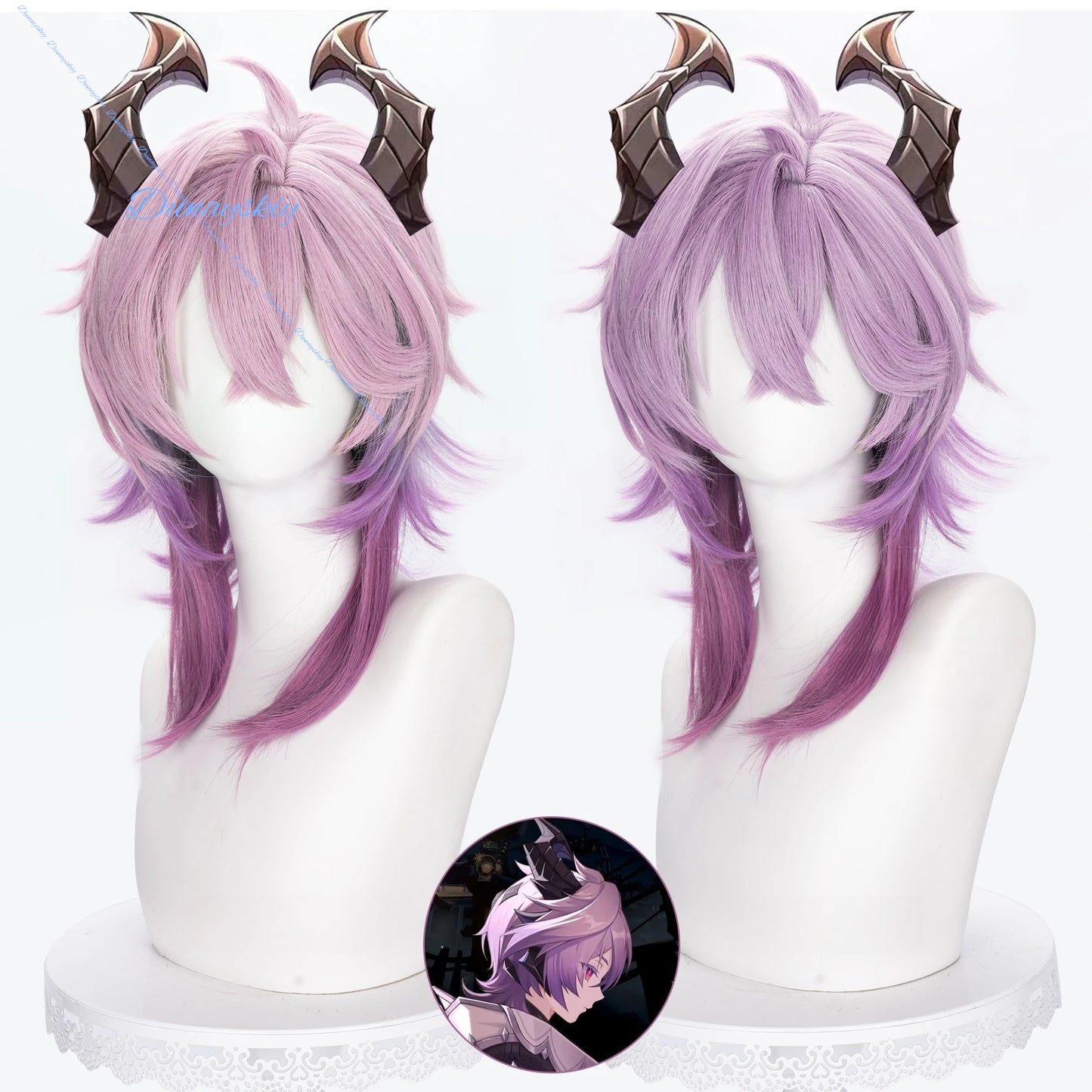 Genshin Impact Durin Cosplay Wig Purple Pink 2 Style Wigs Heat Resistant Fiber Hair Halloween Party for Women Men Carnival Props