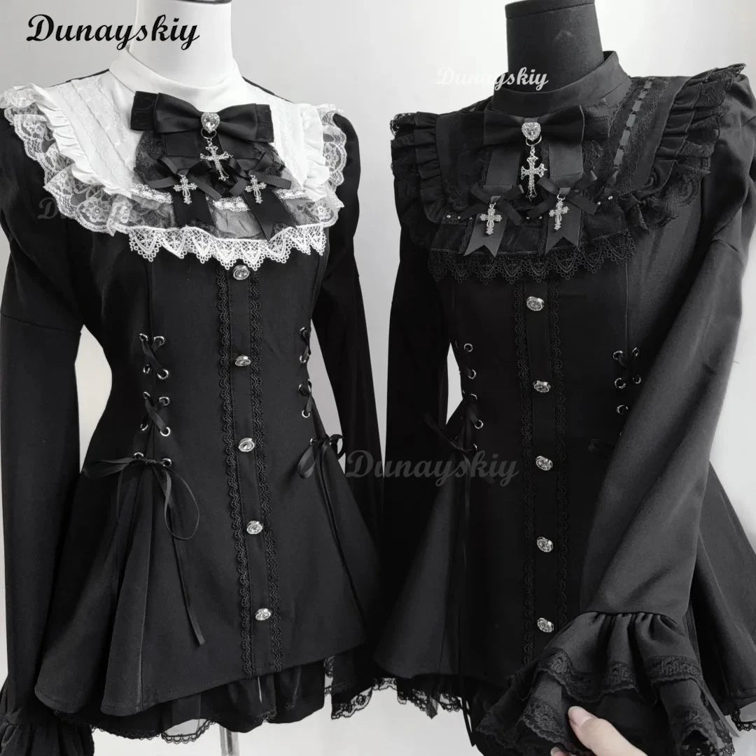 Jirai Kei Fashion Gothic Vintage Hot Girl Patchwork Dress Lolita Y2k Skinny Design Evening Party Dress Female Lace Chic Outfits