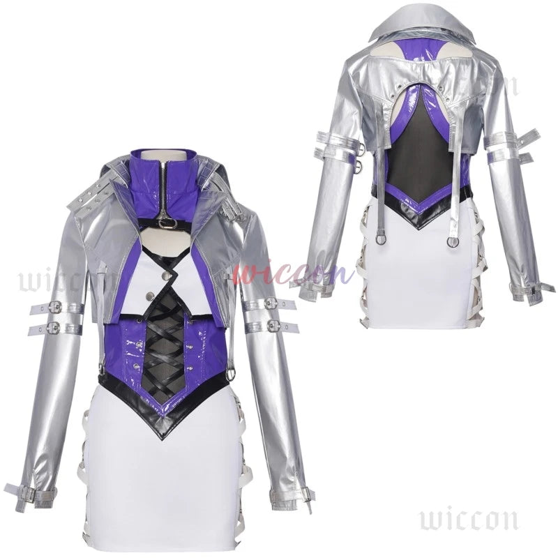Naraka: Bladepoint Viper Ning Shermie Cosplay Costume KOF Shermie PU Jacket Dress Anime Role-play Girl Carnival Party Costume