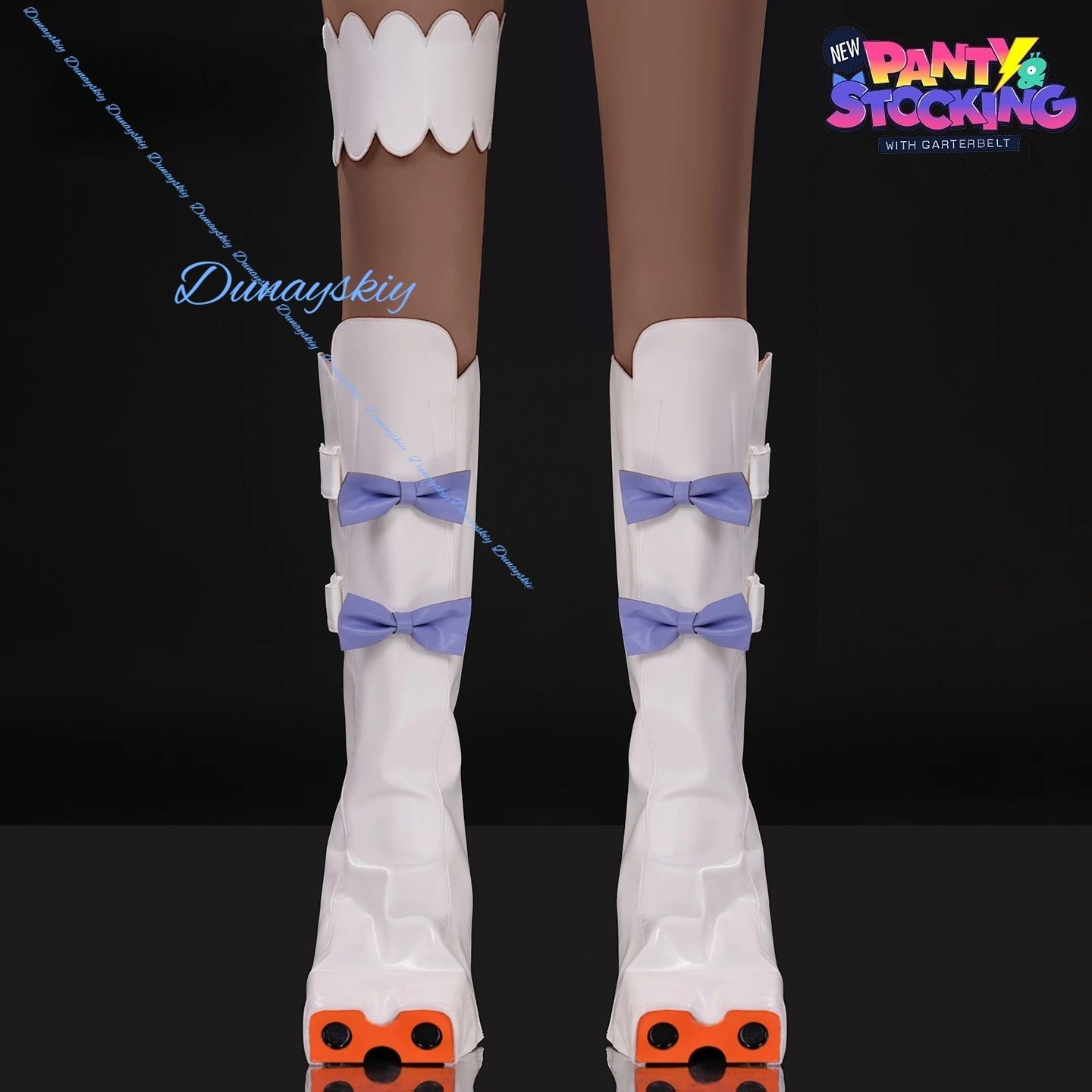 Gunsmith Bitchhh Cosplay Costume Wig Shoe cover Anime New Panty Stocking with Garterbelt White Bodysuit Glasses Halloween Party