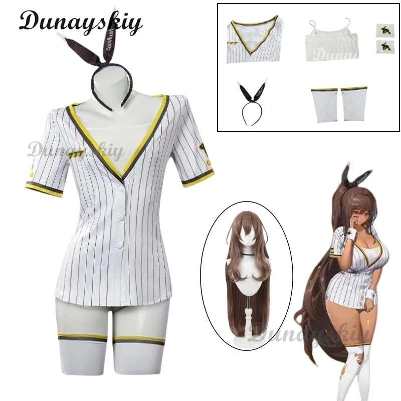 NIKKE Goddess of Victory Black Rabbit Noir Cosplay Costume Wig Sexy Sport Style Suit Baseball Jersey Dress Headwear Socks Set